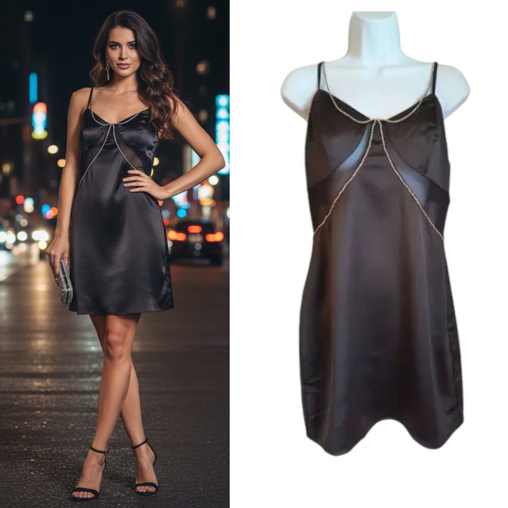 Cherry Mellow Cocktail Dress Wmn's Sz L Black Mesh inset Mini Adjustable Straps